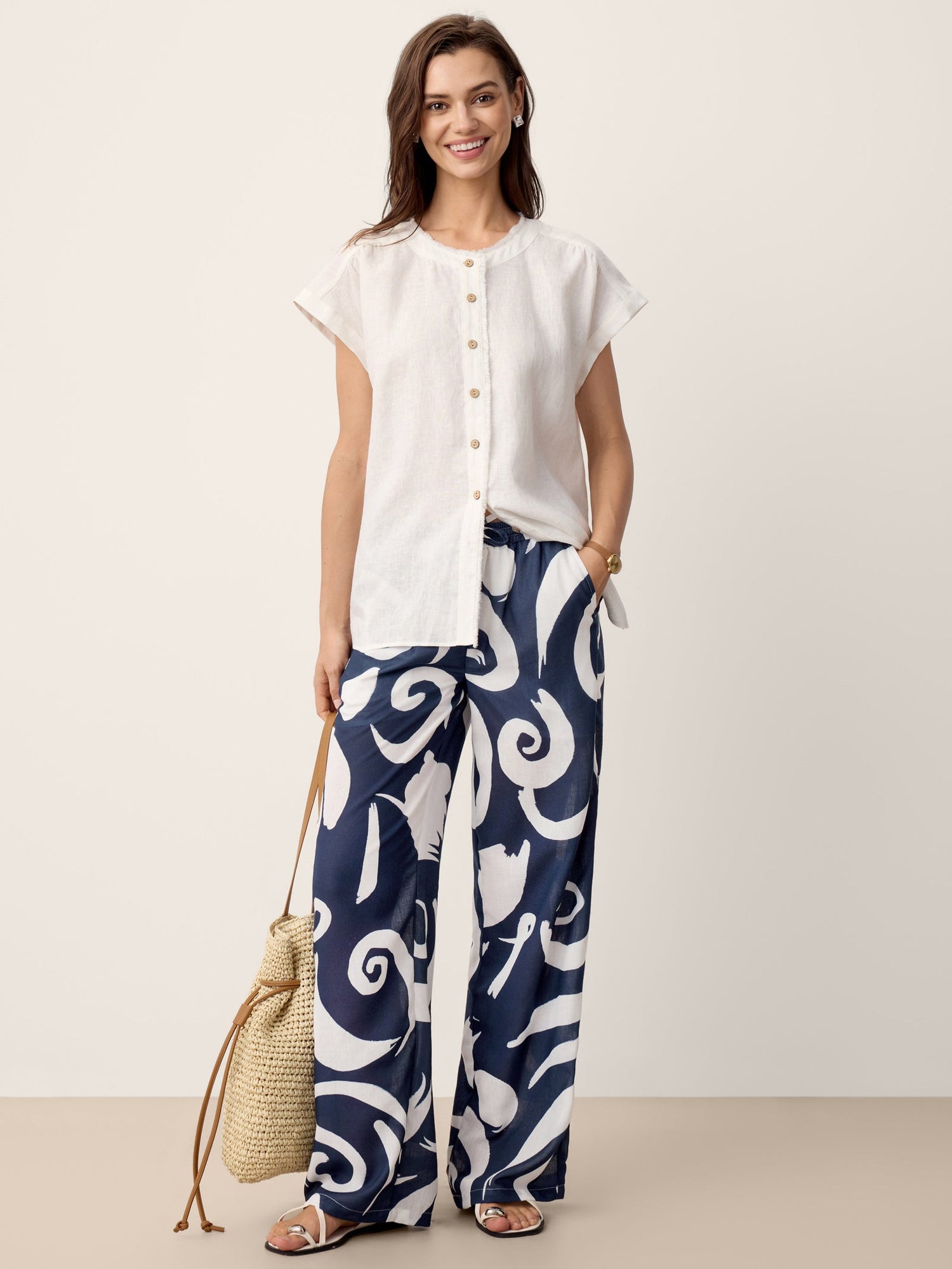 Linen Abstract-Print Straight-Leg Pants ORLA by LINTICO