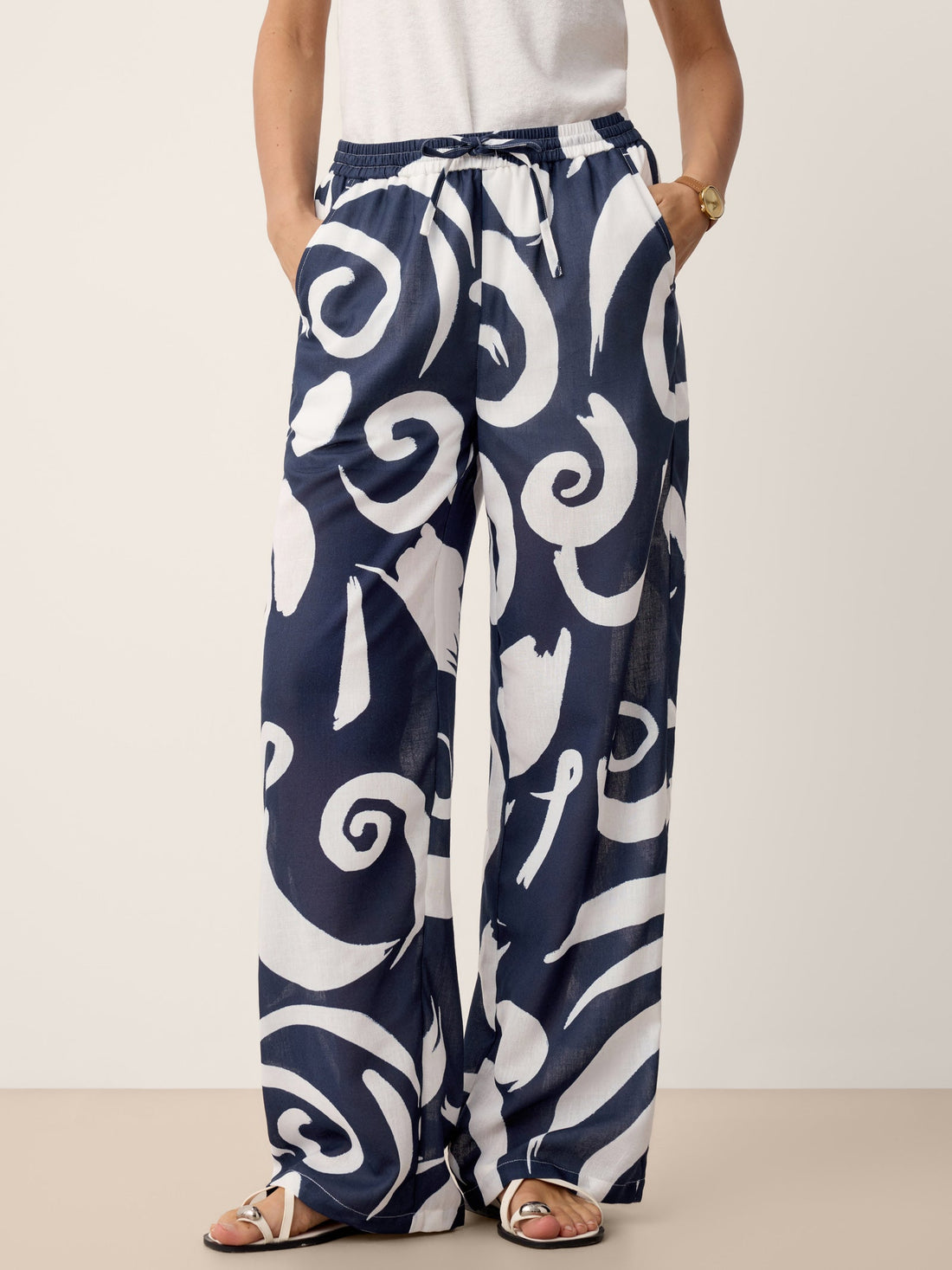 Linen Abstract-Print Straight-Leg Pants ORLA by LINTICO