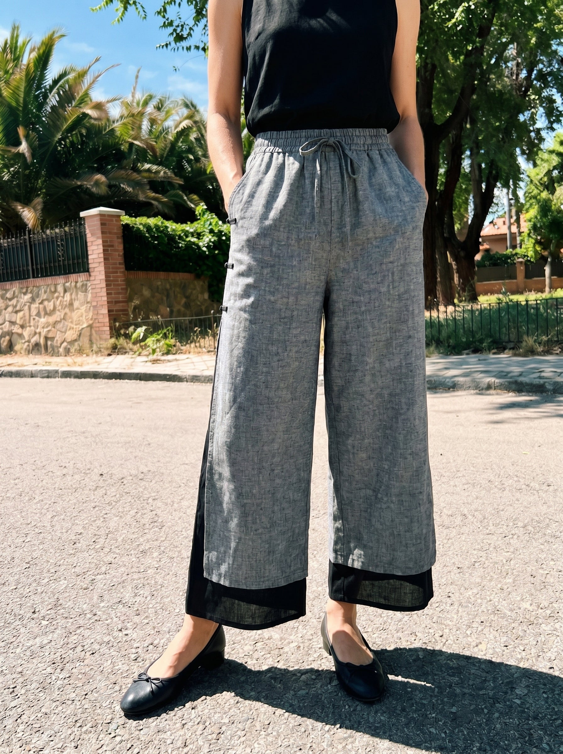 Linen Double Layer Handmade Capri Pants STELLA by LINTICO