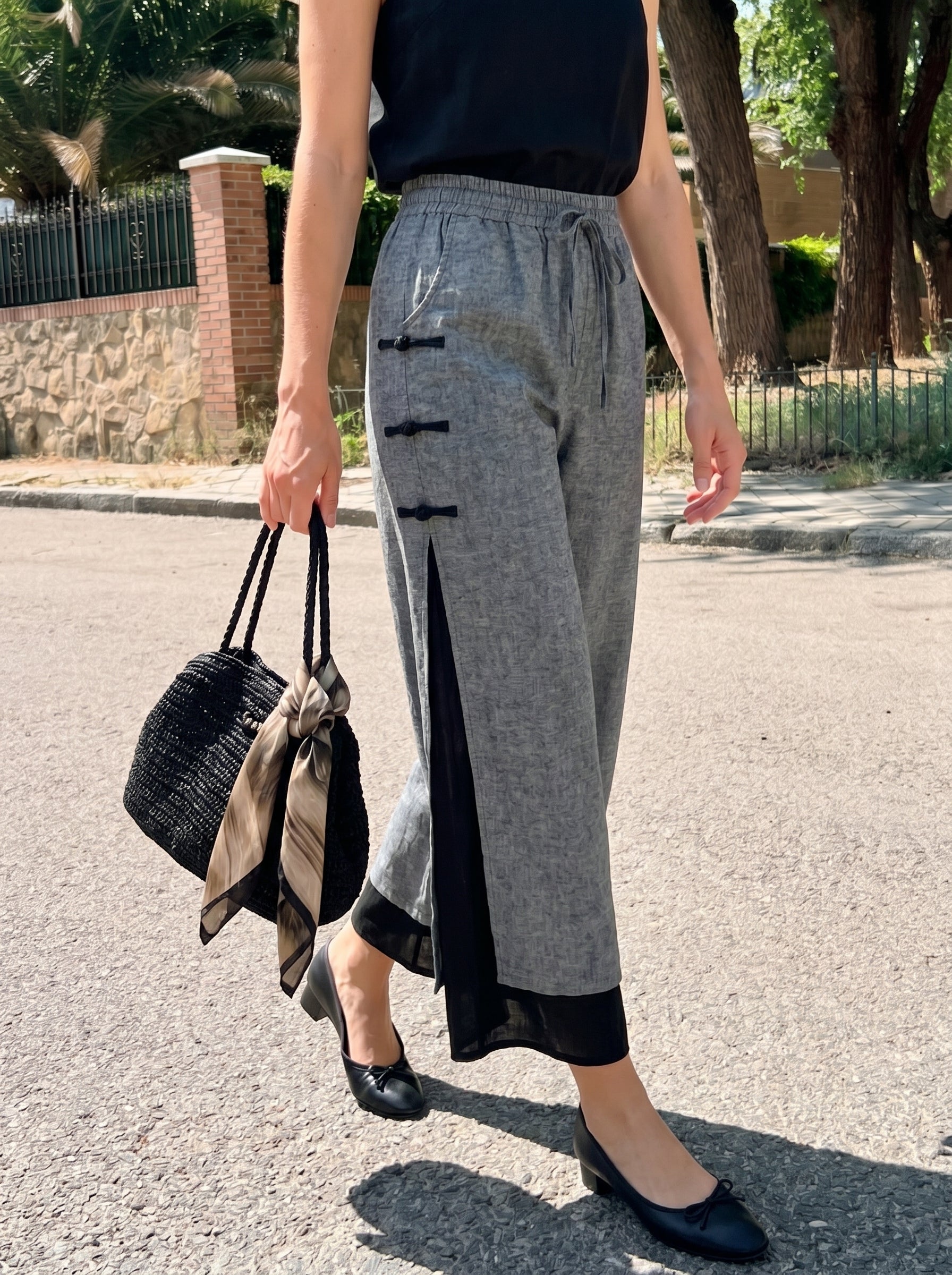Linen Double Layer Handmade Capri Pants STELLA by LINTICO