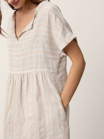 Linen Gathered-Hem Split-Neck Mini Dress SYDNEY by LINTICO