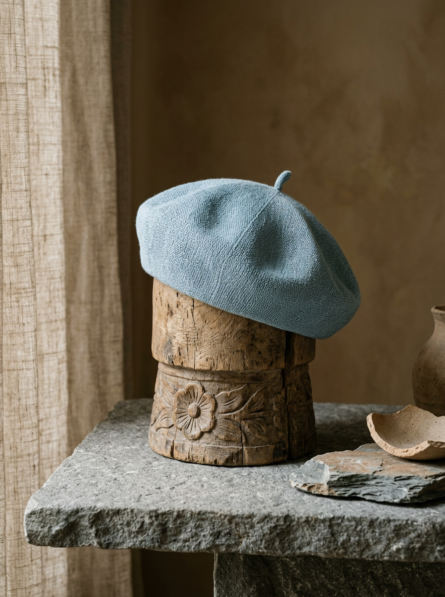 Linen Knit Beret Hat for Women Lightweight Breathable Summer Artist Cap by LINTICO