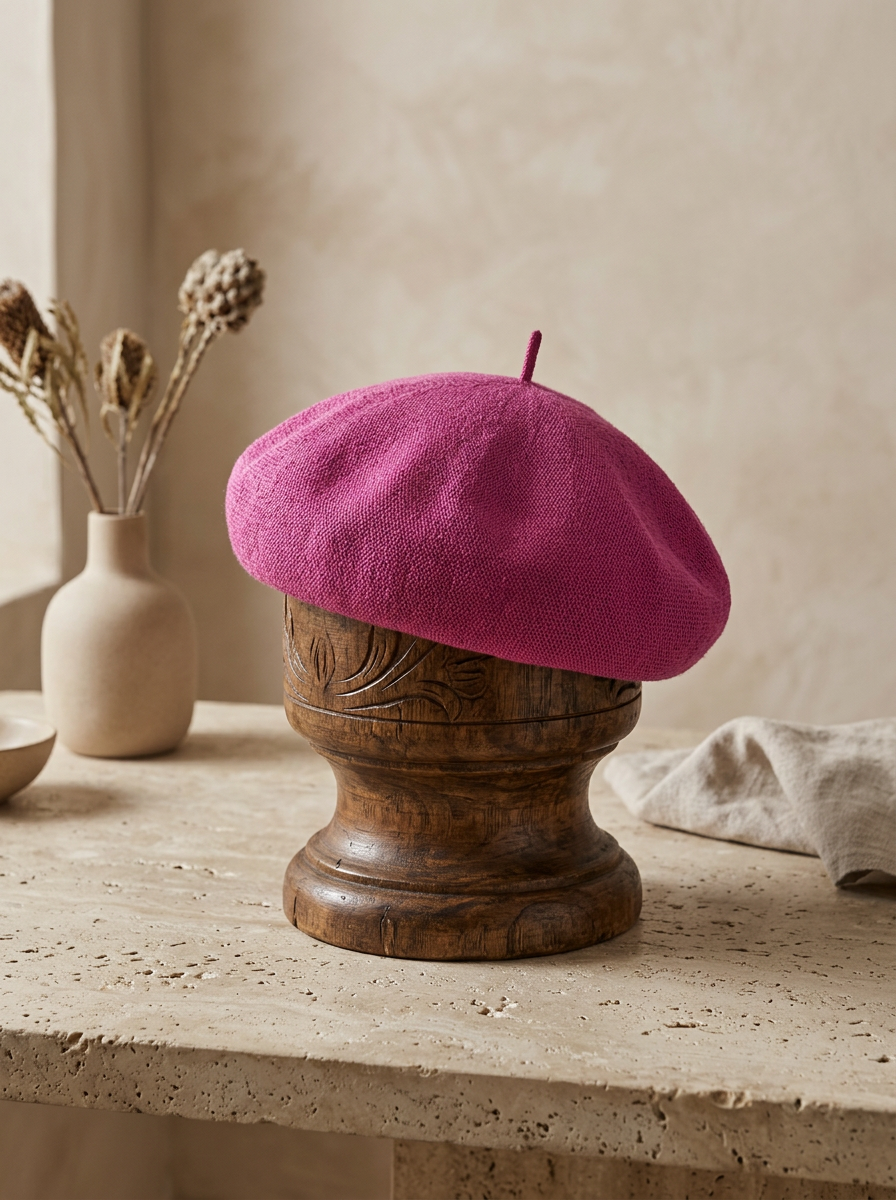 Linen Knit Beret Hat for Women Lightweight Breathable Summer Artist Cap by LINTICO