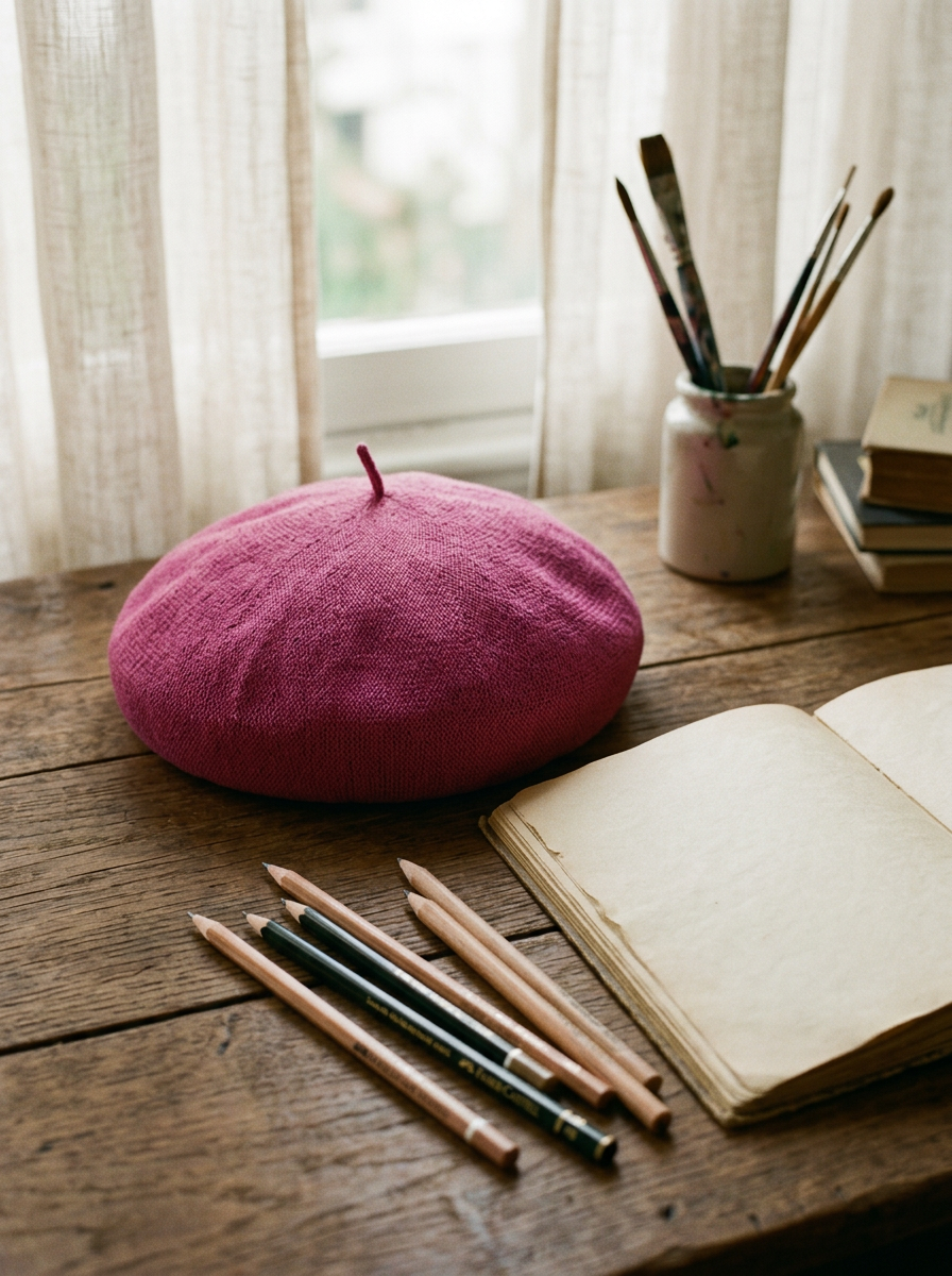 Linen Knit Beret Hat for Women Lightweight Breathable Summer Artist Cap by LINTICO