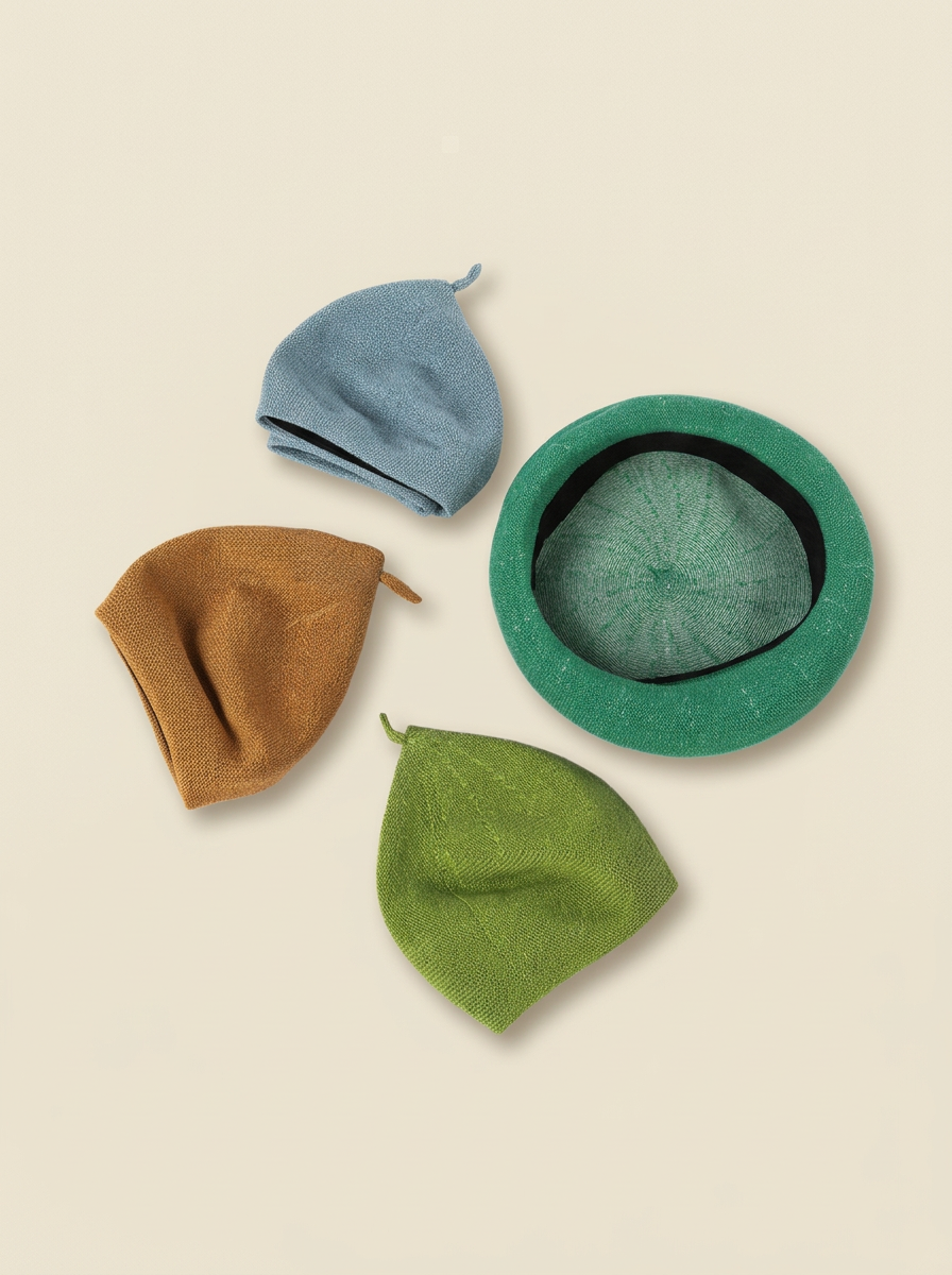 Linen Knit Beret Hat for Women Lightweight Breathable Summer Artist Cap by LINTICO
