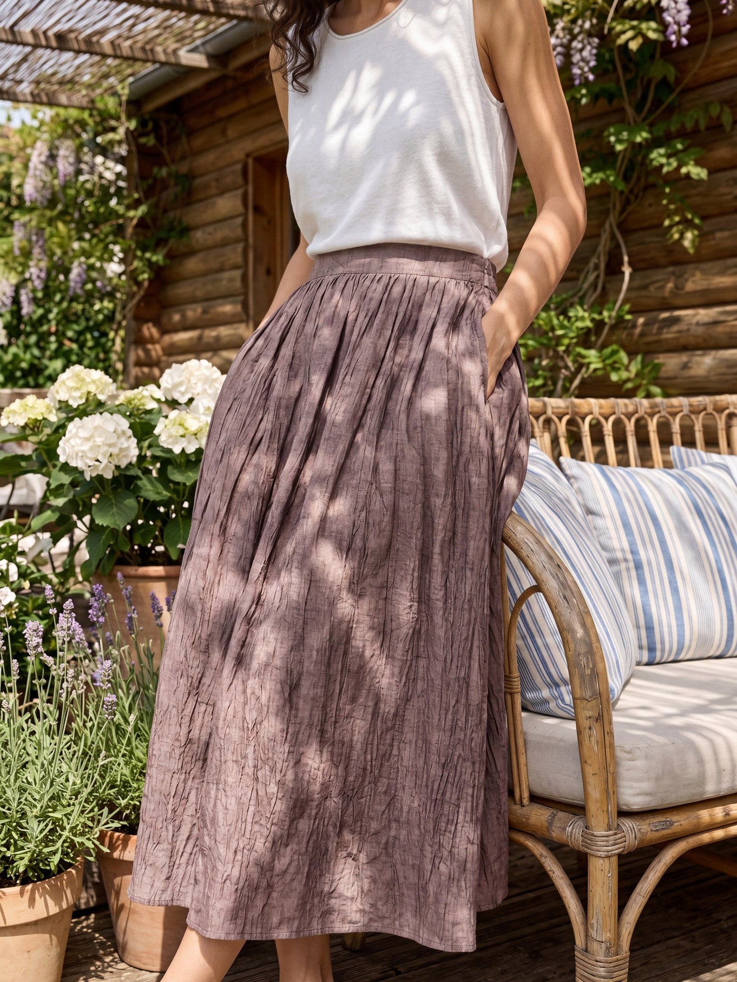Lyocell Textured Pleated Waist Skirt ROSAMUND by LINTICO