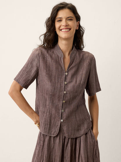Lyocell Textured Stand Collar Shirt Jacket PHILIPPA by LINTICO
