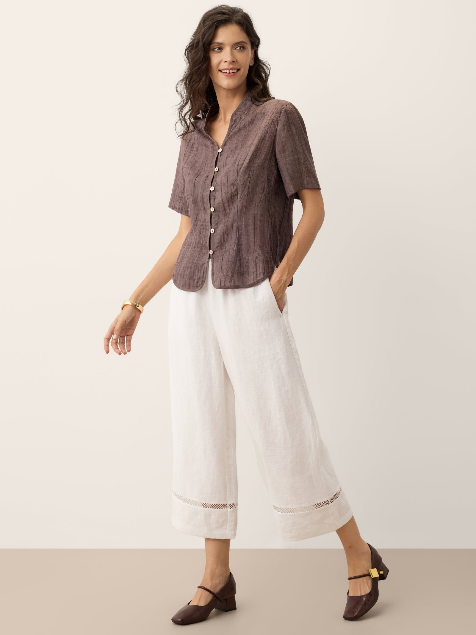Lyocell Textured Stand Collar Shirt Jacket PHILIPPA by LINTICO