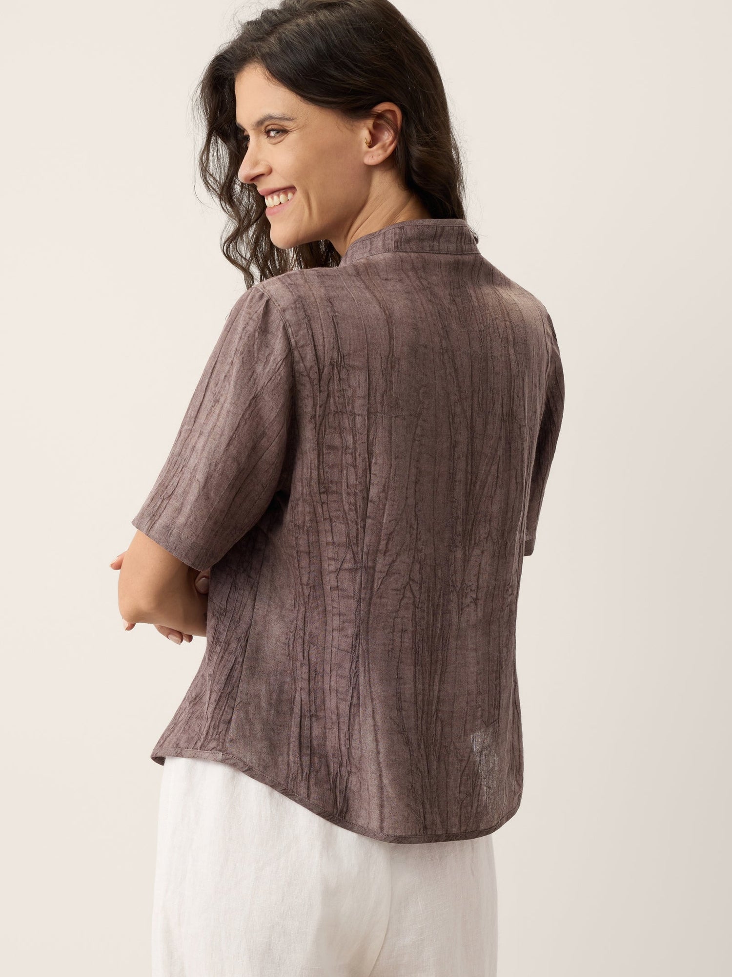 Lyocell Textured Stand Collar Shirt Jacket PHILIPPA by LINTICO