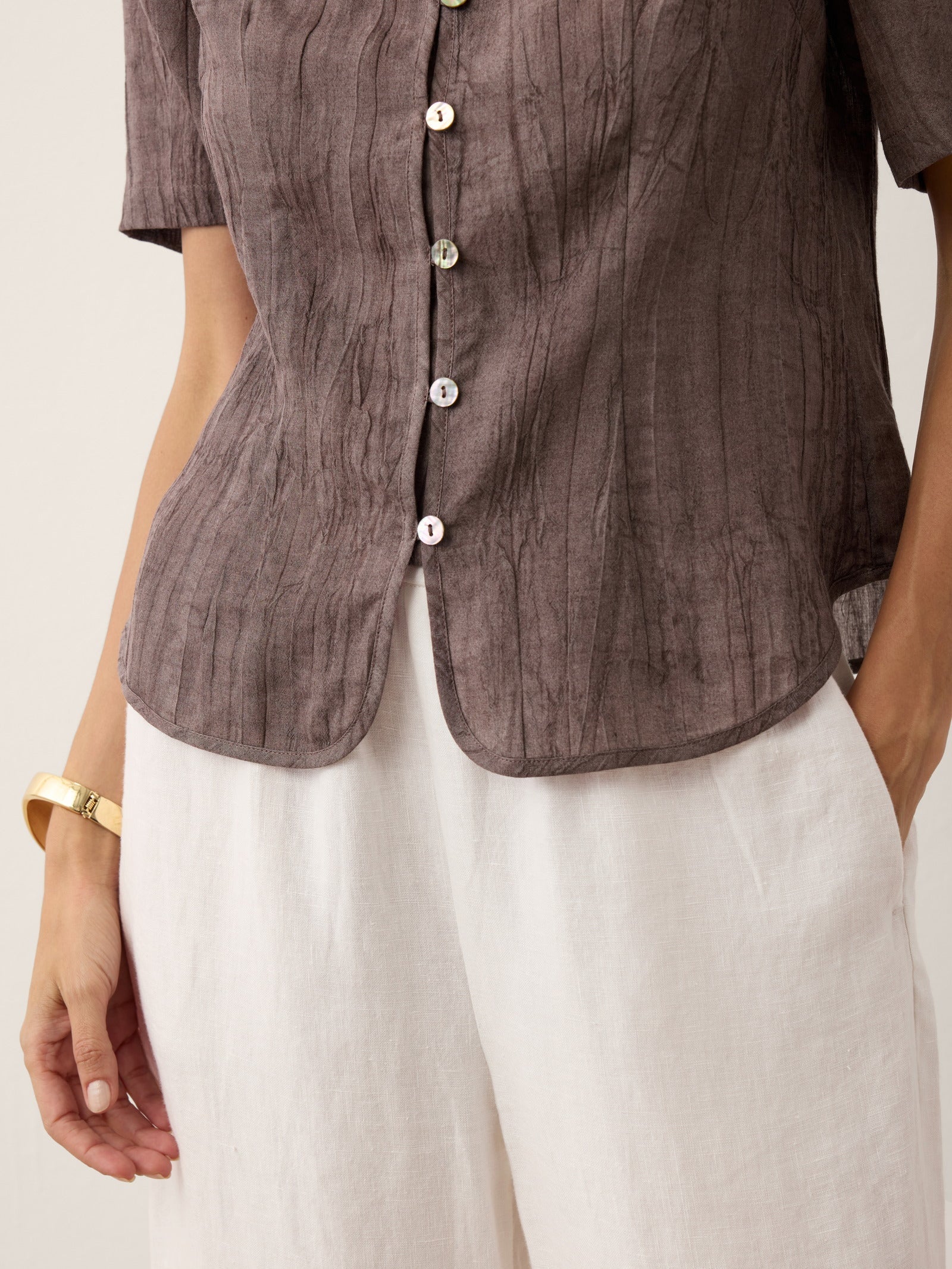 Lyocell Textured Stand Collar Shirt Jacket PHILIPPA by LINTICO