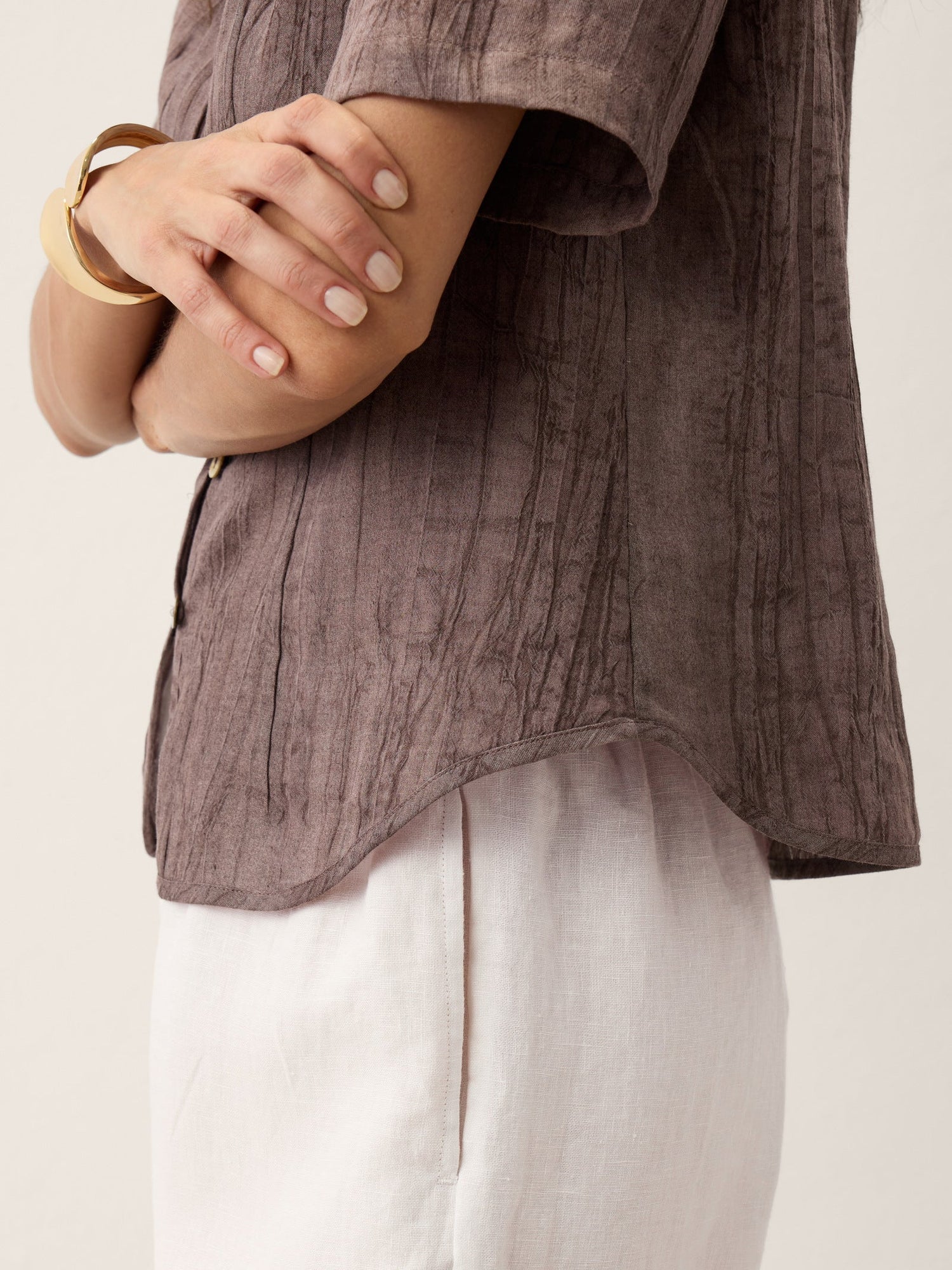 Lyocell Textured Stand Collar Shirt Jacket PHILIPPA by LINTICO