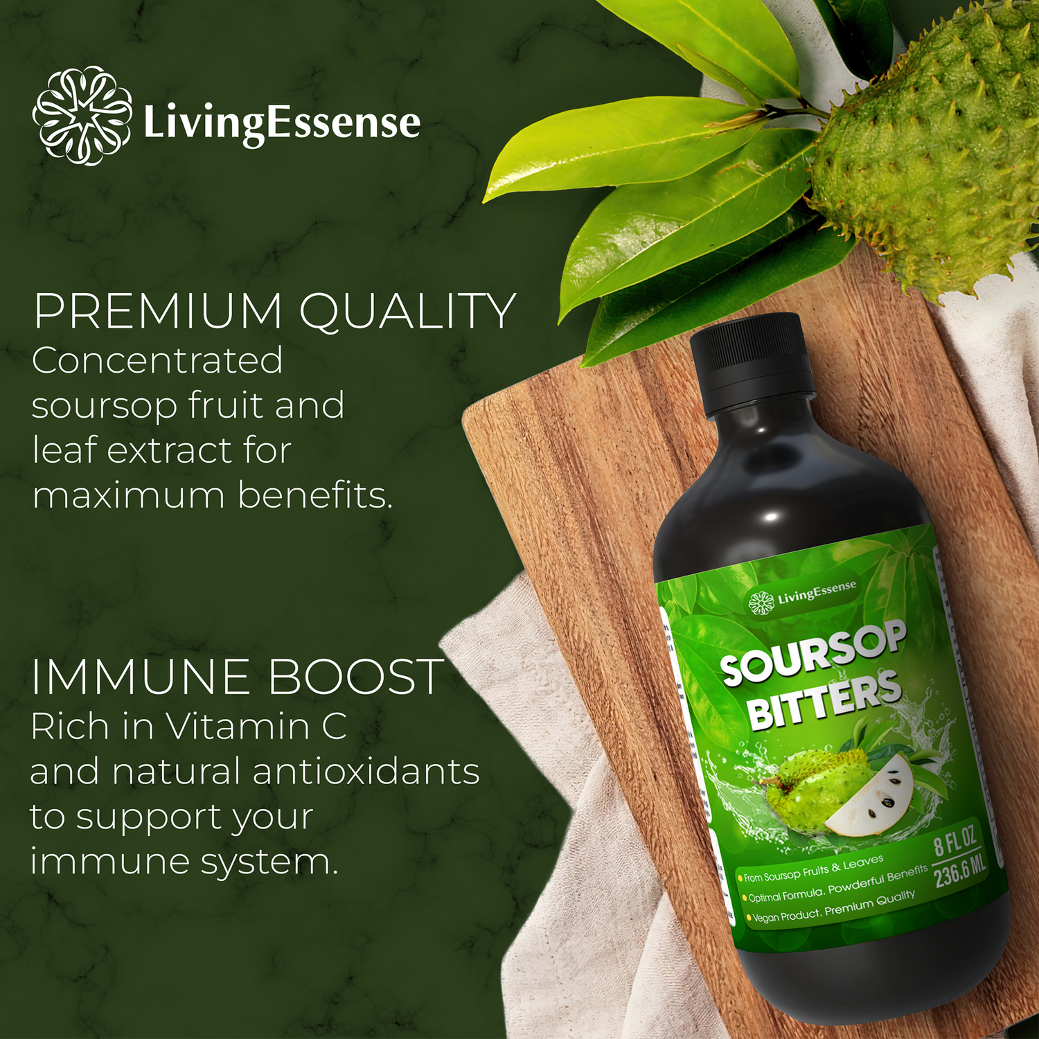 Soursop Bitters Liquid with Soursop Leaves for Gut Health &amp; Immune Boost by FreshDrinkUS - Natural and Premium Herbal Tea
