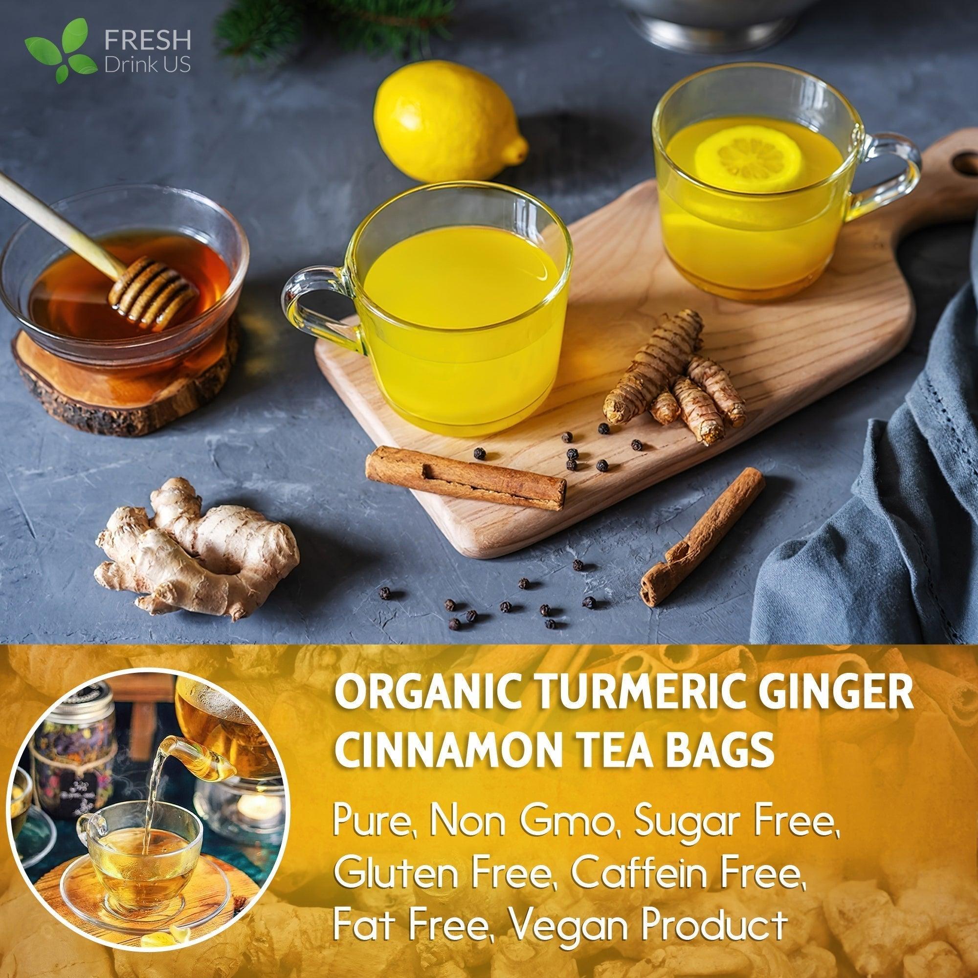 Turmeric Ginger, Cinnamon Tea, Tea Bags, 100% Natural, Hand-made, No Sugar, No Caffeine, No Gluten, Vegan by FreshDrinkUS - Natural and Premium Herbal Tea
