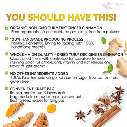 Turmeric Ginger, Cinnamon Tea, Tea Bags, 100% Natural, Hand-made, No Sugar, No Caffeine, No Gluten, Vegan by FreshDrinkUS - Natural and Premium Herbal Tea