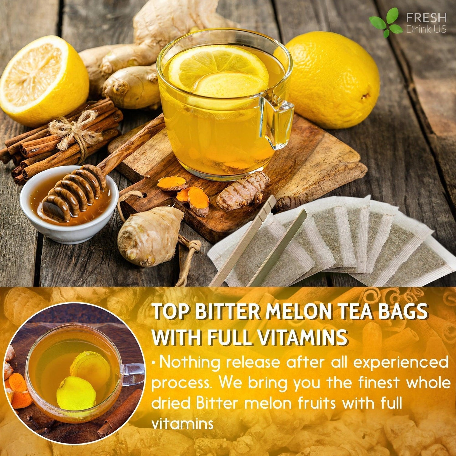 Turmeric Ginger, Cinnamon Tea, Tea Bags, 100% Natural, Hand-made, No Sugar, No Caffeine, No Gluten, Vegan by FreshDrinkUS - Natural and Premium Herbal Tea