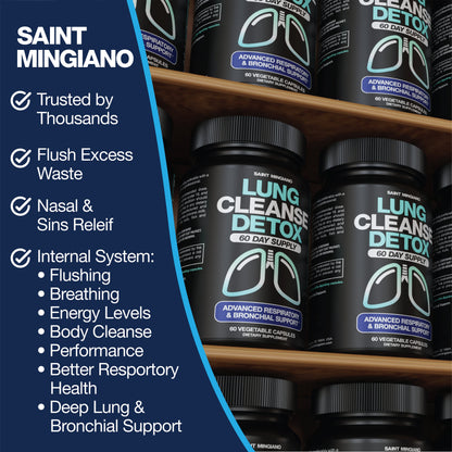 Lung Cleanse Detox, 60 Day Cleanse - Supports Lung Health Within Bronchial &amp; Respiratory Systems by Saint Mingiano - Supplements &amp; Wellness Dedicated to Holistic Health