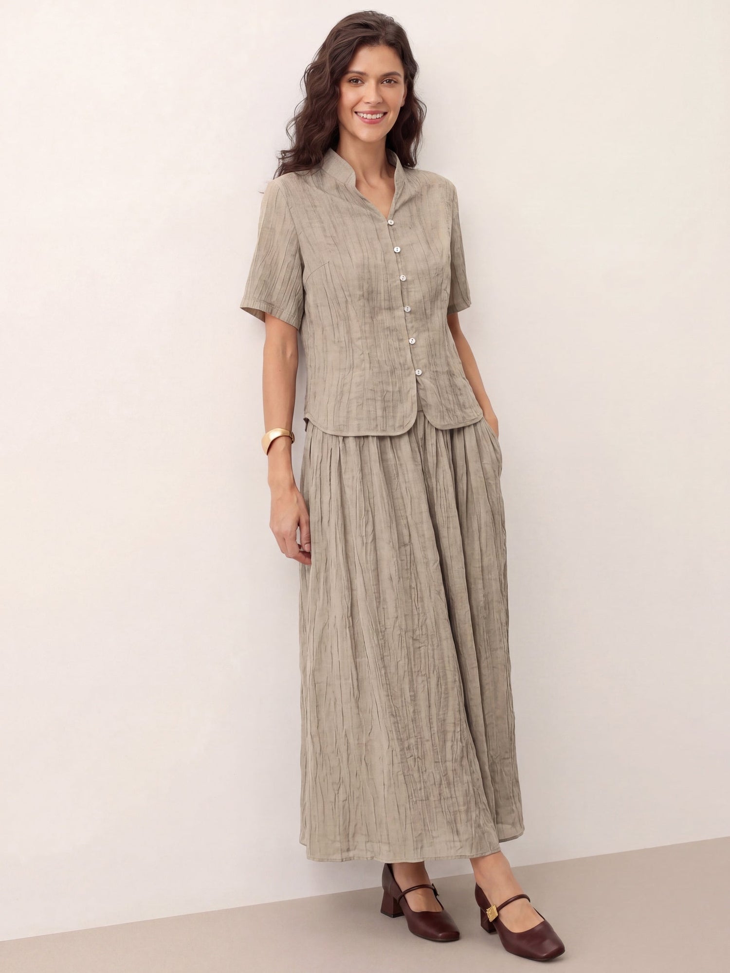 Lyocell Textured Pleated Waist Skirt ROSAMUND by LINTICO