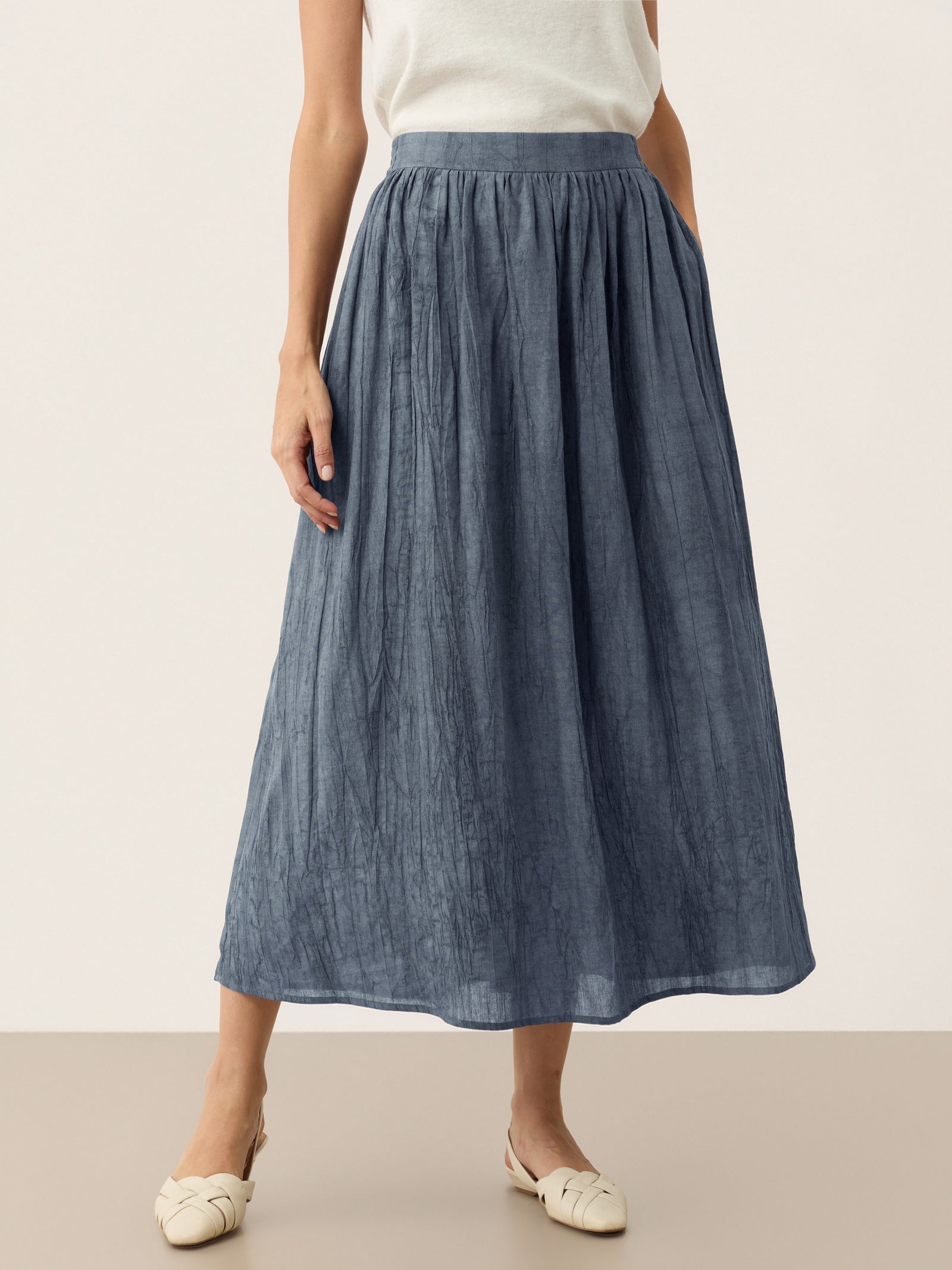 Lyocell Textured Pleated Waist Skirt ROSAMUND by LINTICO