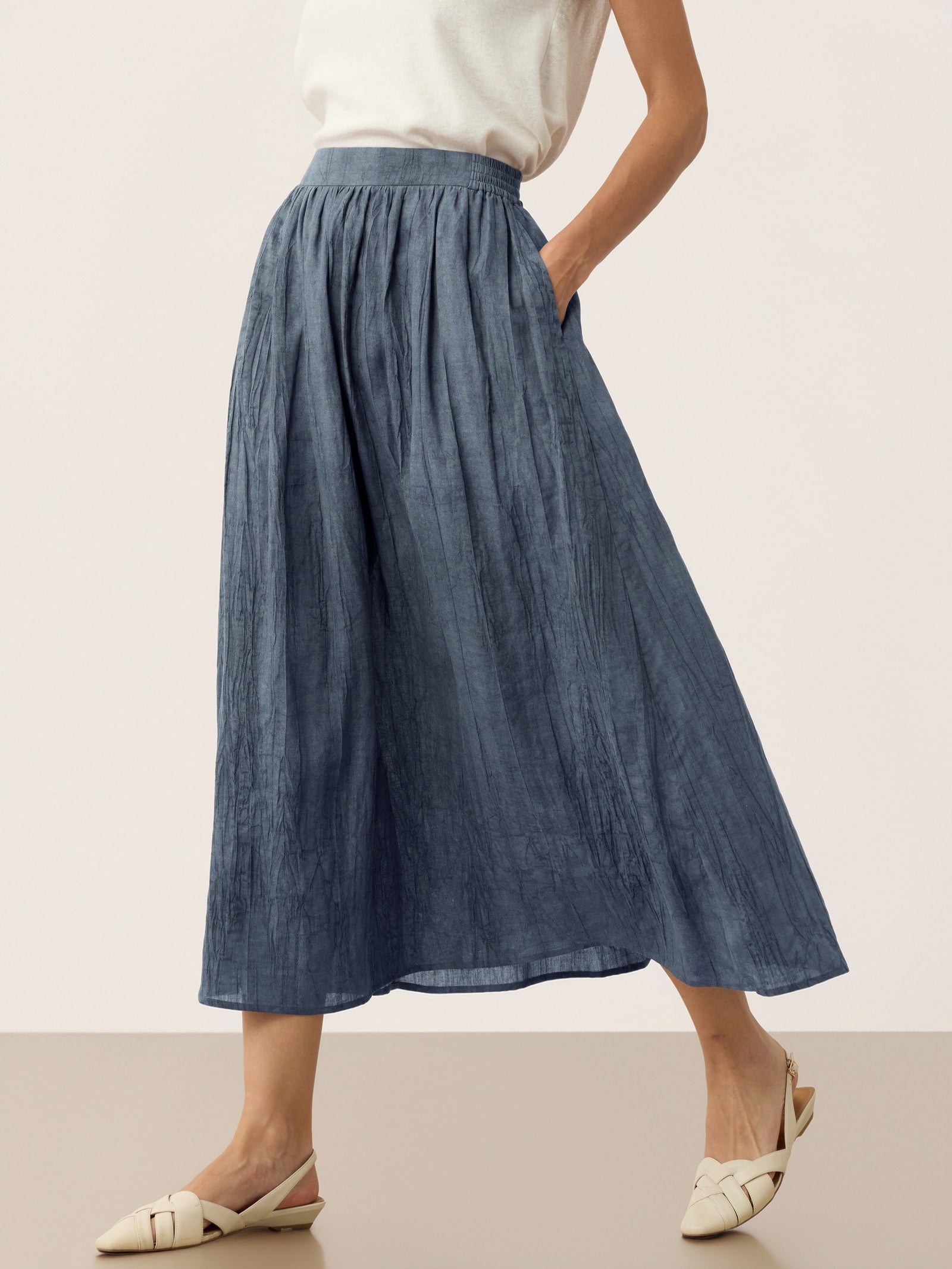 Lyocell Textured Pleated Waist Skirt ROSAMUND by LINTICO