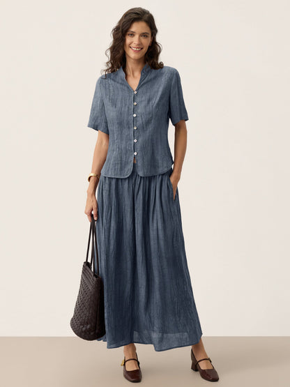 Lyocell Textured Pleated Waist Skirt ROSAMUND by LINTICO