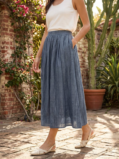 Lyocell Textured Pleated Waist Skirt ROSAMUND by LINTICO