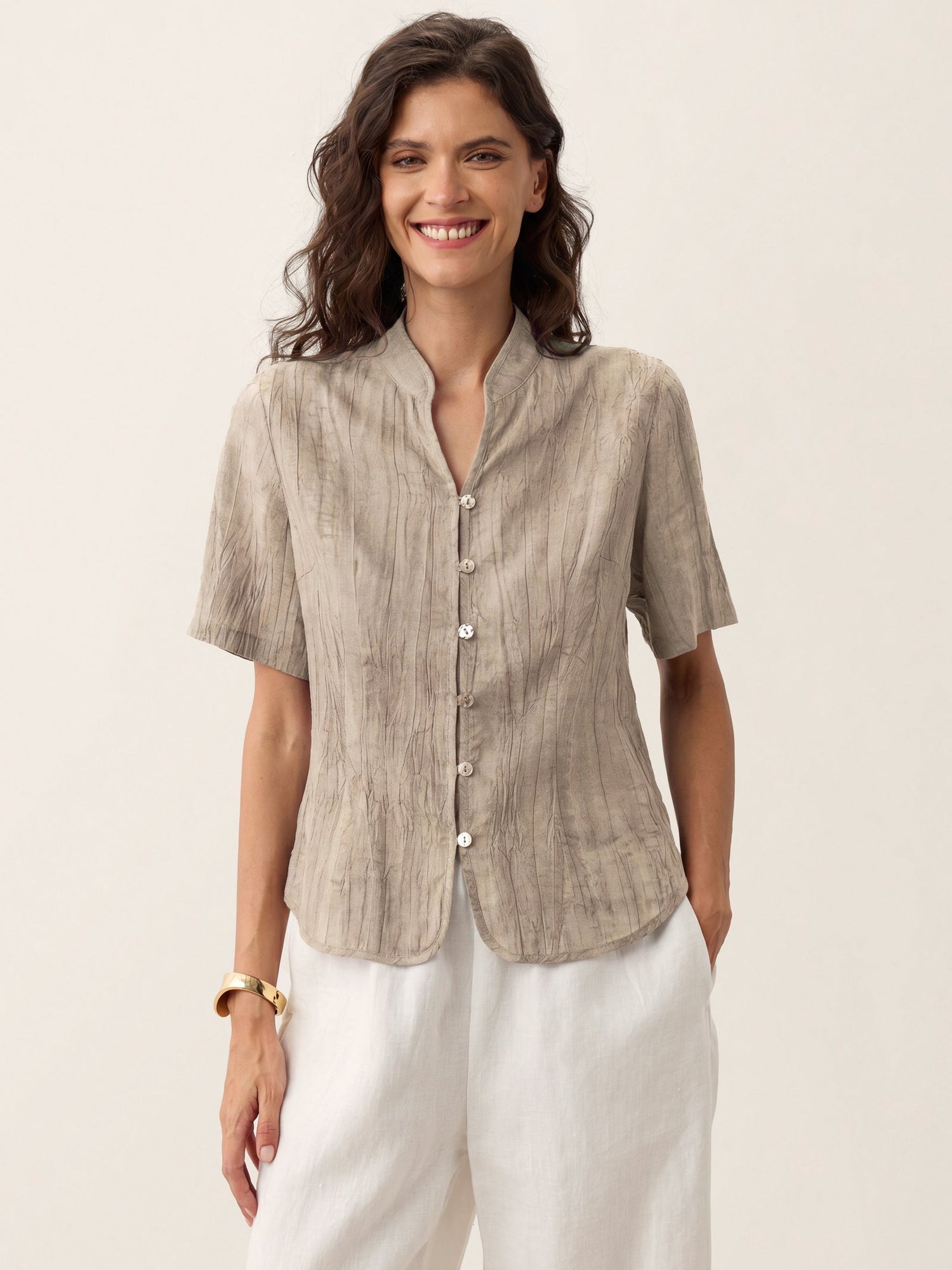 Lyocell Textured Stand Collar Shirt Jacket PHILIPPA by LINTICO