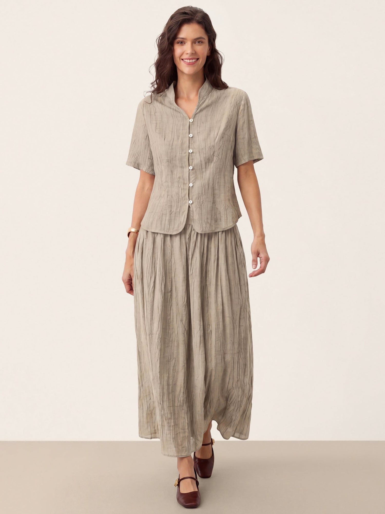 Lyocell Textured Stand Collar Shirt Jacket PHILIPPA by LINTICO