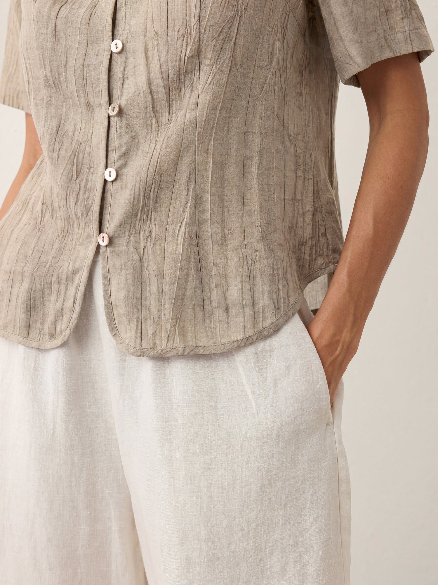 Lyocell Textured Stand Collar Shirt Jacket PHILIPPA by LINTICO