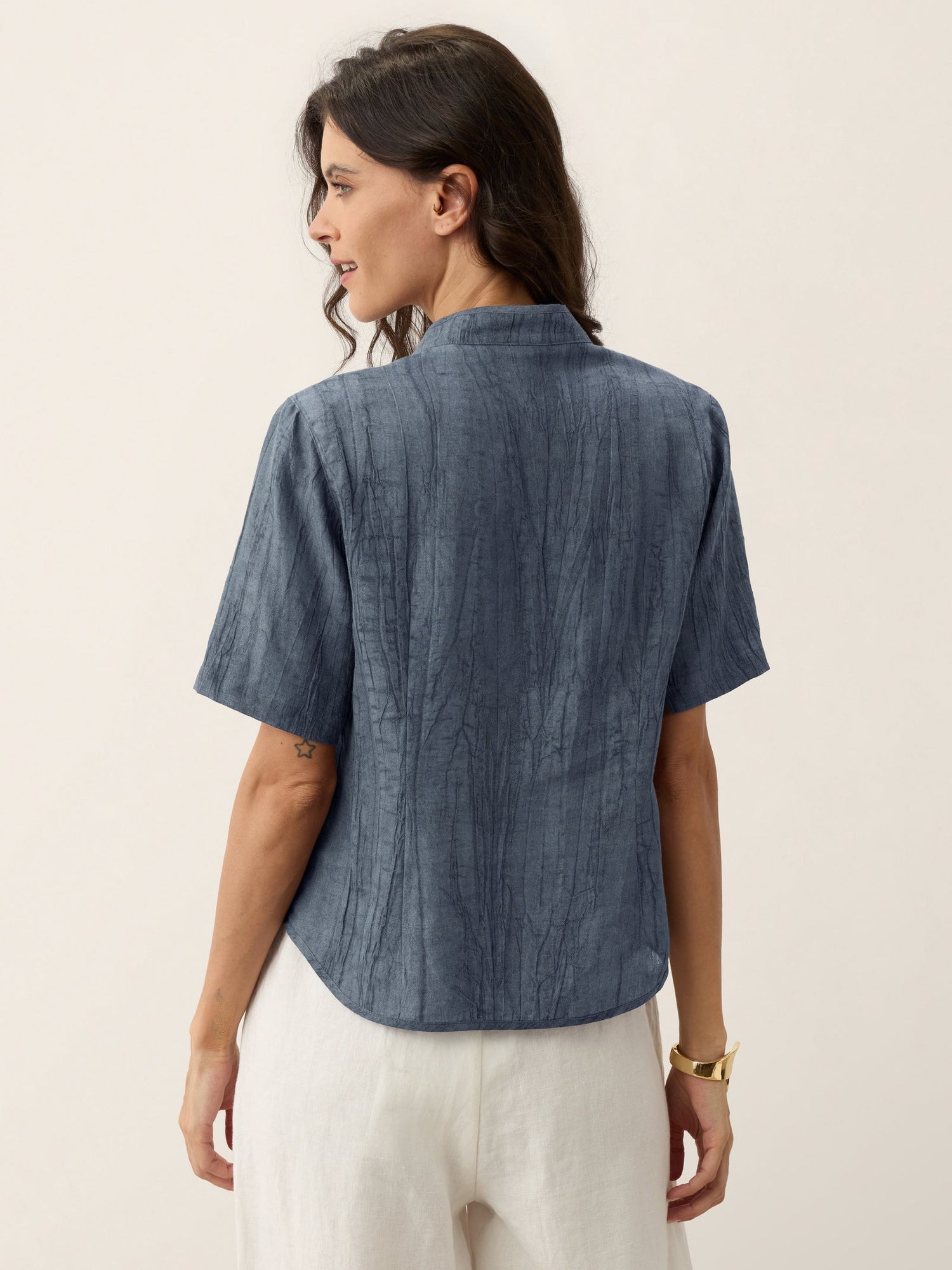 Lyocell Textured Stand Collar Shirt Jacket PHILIPPA by LINTICO