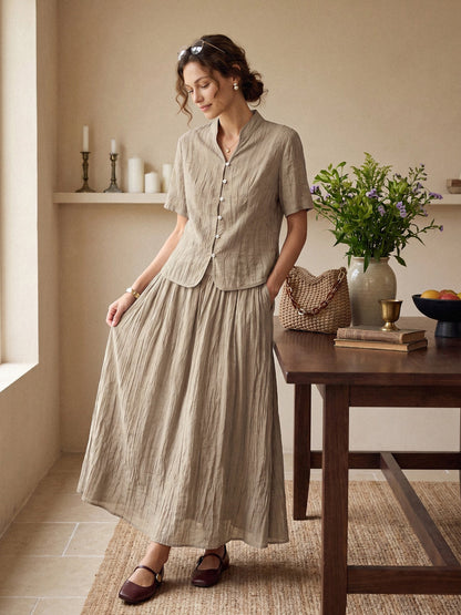 Lyocell Textured Pleated Waist Skirt ROSAMUND by LINTICO