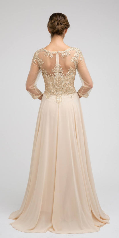 Juliet M12 Quarter Sleeved Embroidered Long A-Line Chiffon Dress by DiscountDressShop