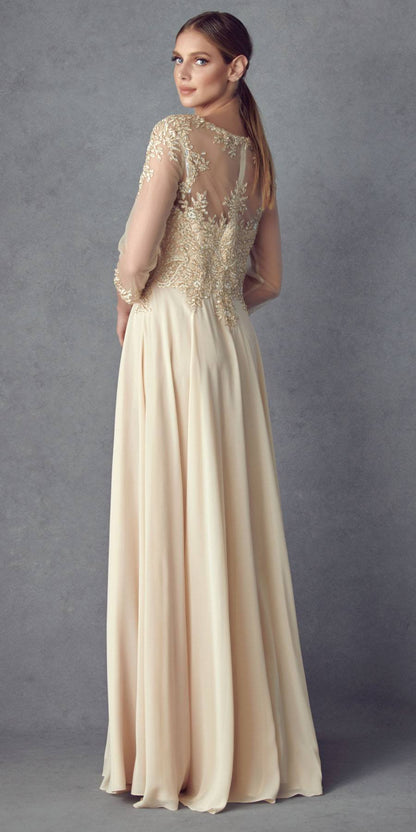 Juliet M12 Quarter Sleeved Embroidered Long A-Line Chiffon Dress by DiscountDressShop