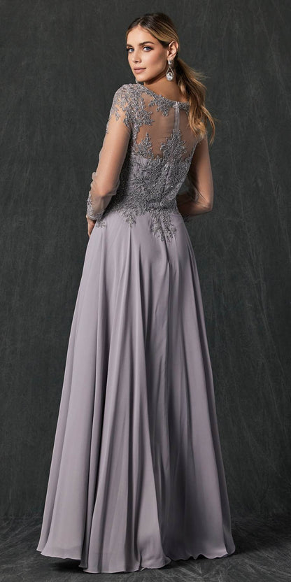 Juliet M12 Quarter Sleeved Embroidered Long A-Line Chiffon Dress by DiscountDressShop