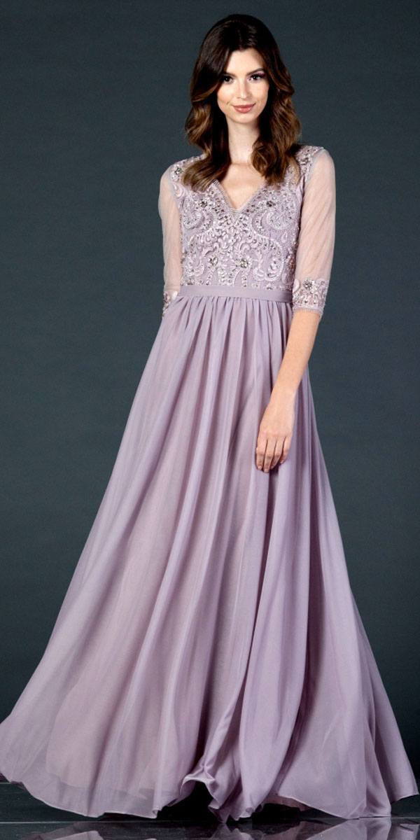 CLEARANCE - Aspeed USA M2078 Sheer Mid-Length Sleeve Long Dress (Size M) by DiscountDressShop