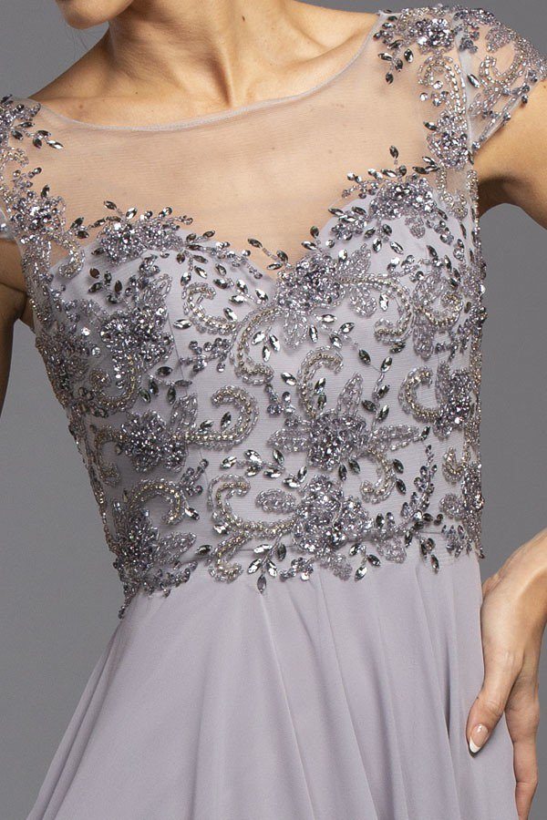 CLEARANCE - Aspeed USA M2100 Illusion Bodice Beaded A-line Dress (Size L) by DiscountDressShop