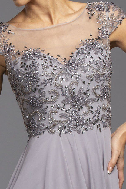 CLEARANCE - Aspeed USA M2100 Illusion Bodice Beaded A-line Dress (Size L) by DiscountDressShop