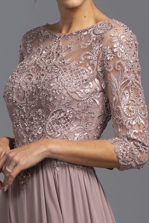 CLEARANCE - Aspeed M2340 Appliqued Mid-Length Long Formal Dress (Size Large) by DiscountDressShop