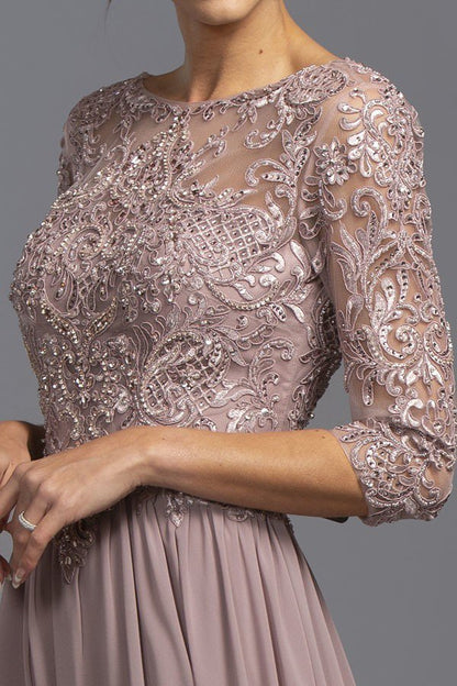 CLEARANCE - Aspeed M2340 Appliqued Mid-Length Long Formal Dress (Size Large) by DiscountDressShop