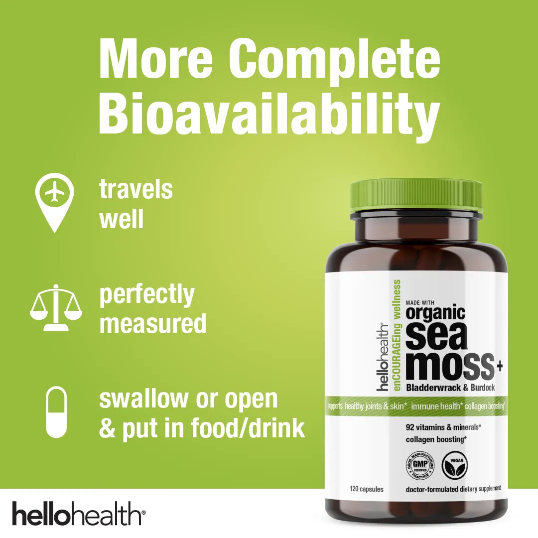 Organic Irish Sea Moss, Organic Bladderwrack, &amp; Organic Burdock capsules by hellohealth