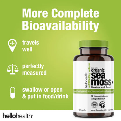 Organic Irish Sea Moss, Organic Bladderwrack, &amp; Organic Burdock capsules by hellohealth