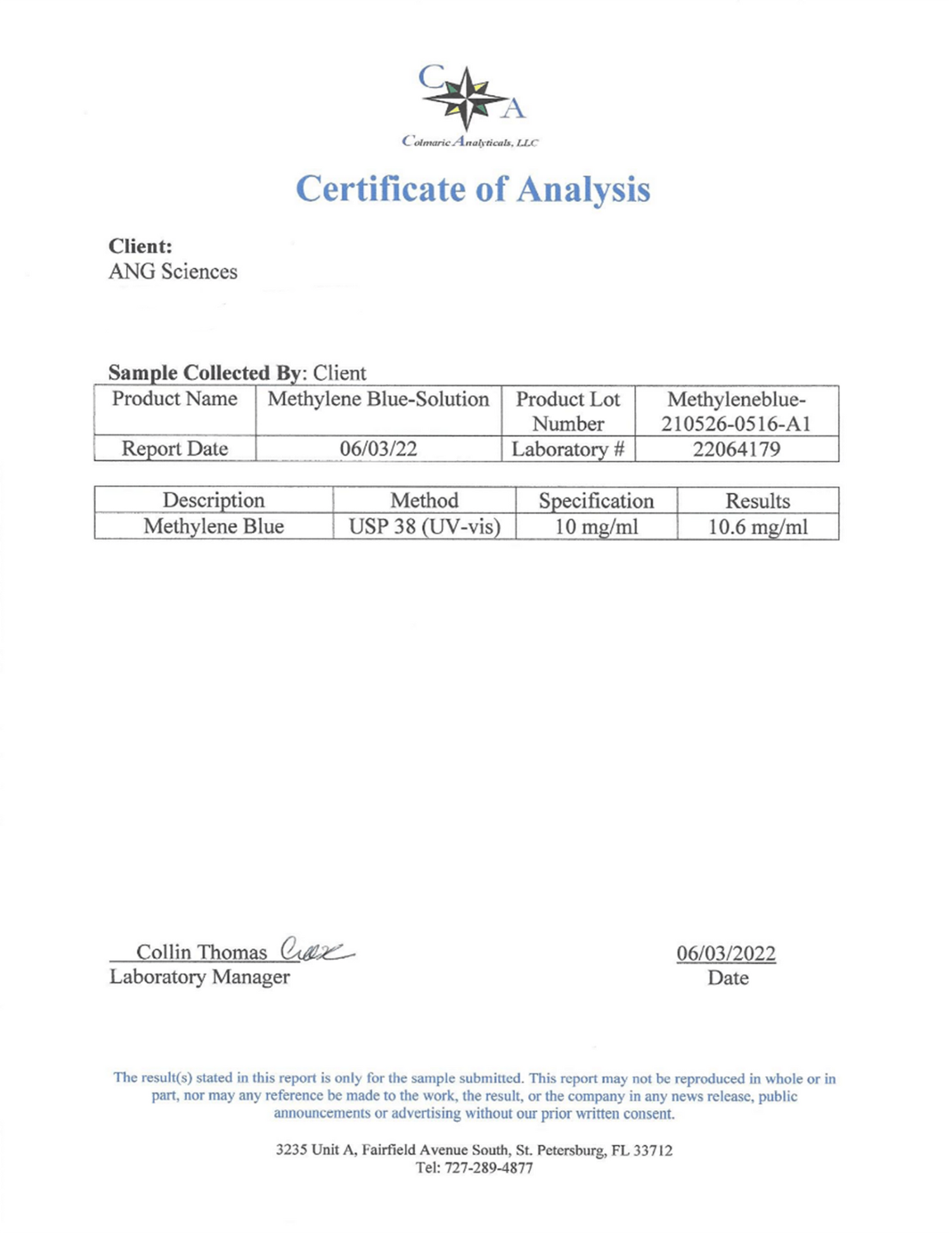 Methylene Blue 1% - USP (Pharmaceutical) Grade - 60ml by LIV