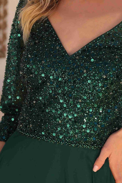 Nox Anabel MF103 Long Sequin Bodice 3/4 Sleeve A-line Gown by DiscountDressShop