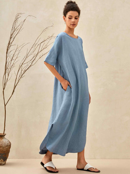 100% Linen Loose Fit Kimono Maxi Dress MADDIE by LINTICO