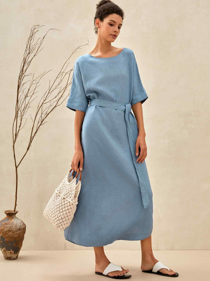 100% Linen Loose Fit Kimono Maxi Dress MADDIE by LINTICO
