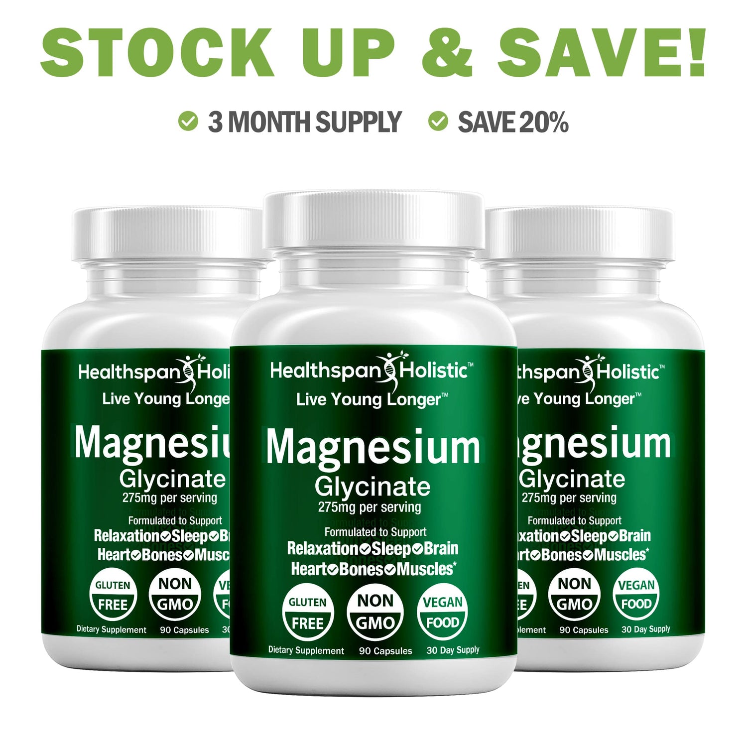 Magnesium Glycinate Supplement 90 Capsules by Healthspan Holistic