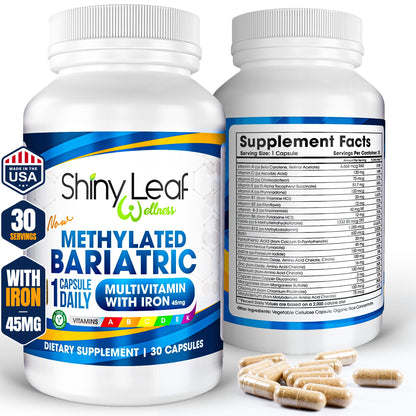 Methylated Bariatric Multivitamins with 45mg Iron 1 capsule a day by Shiny Leaf
