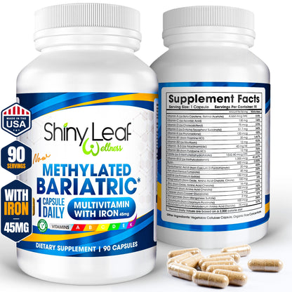 Methylated Bariatric Multivitamins with 45mg Iron 1 capsule a day by Shiny Leaf