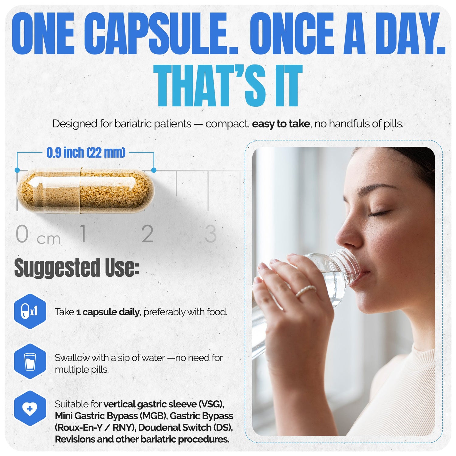 Methylated Bariatric Multivitamins with 45mg Iron 1 capsule a day by Shiny Leaf