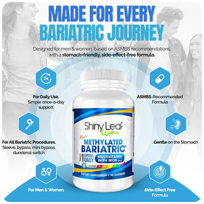 Methylated Bariatric Multivitamins with 45mg Iron 1 capsule a day by Shiny Leaf