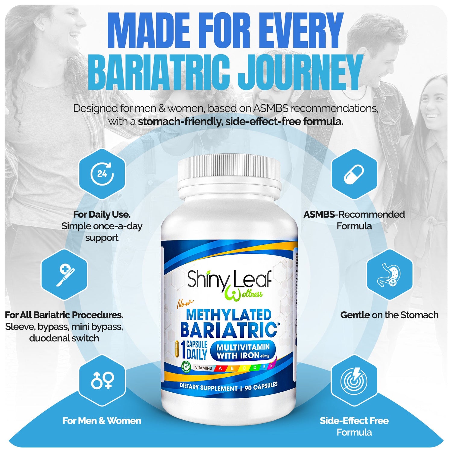 Bariatric Multivitamin with Iron With DHT Original Shampoo and Conditioner Hair Care Bundle by Shiny Leaf